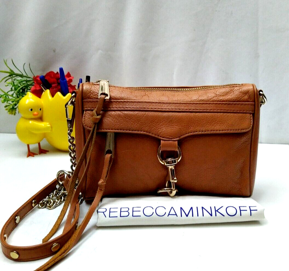 Rebecca Minkoff Mini M.A.C Brown Leather Chain Strap Zipper Crossbody Bag